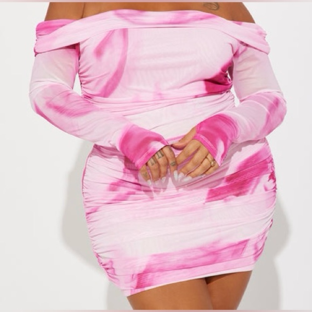 Fashion Nova Pink Off-Shoulder Dress